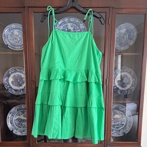 Women’s Green Tiered Mini Dress with Tie-Straps